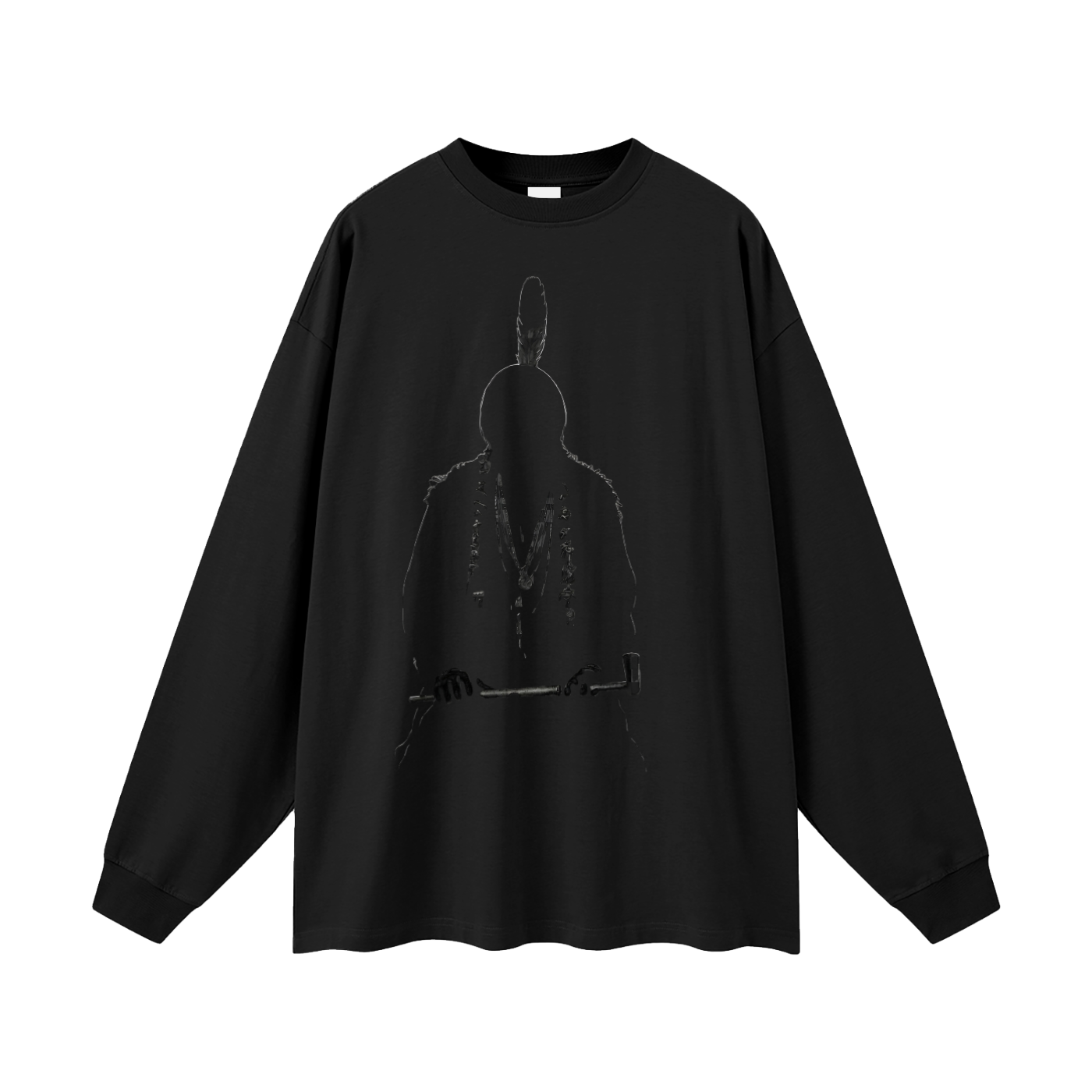 Chief Sitting Bull Silhouette Graphic Tee Authentic. Uncompromising. Native-Owned.Oversized Long Sleeve T-Shirt