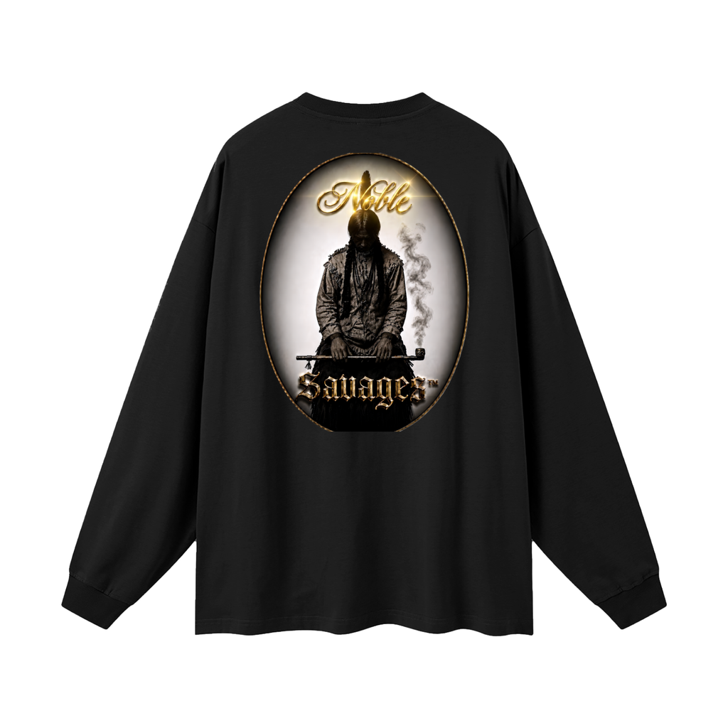Noble Savages Heritage Edition DTF Tee – Onyx Black Oversized Long Sleeve T-Shirt