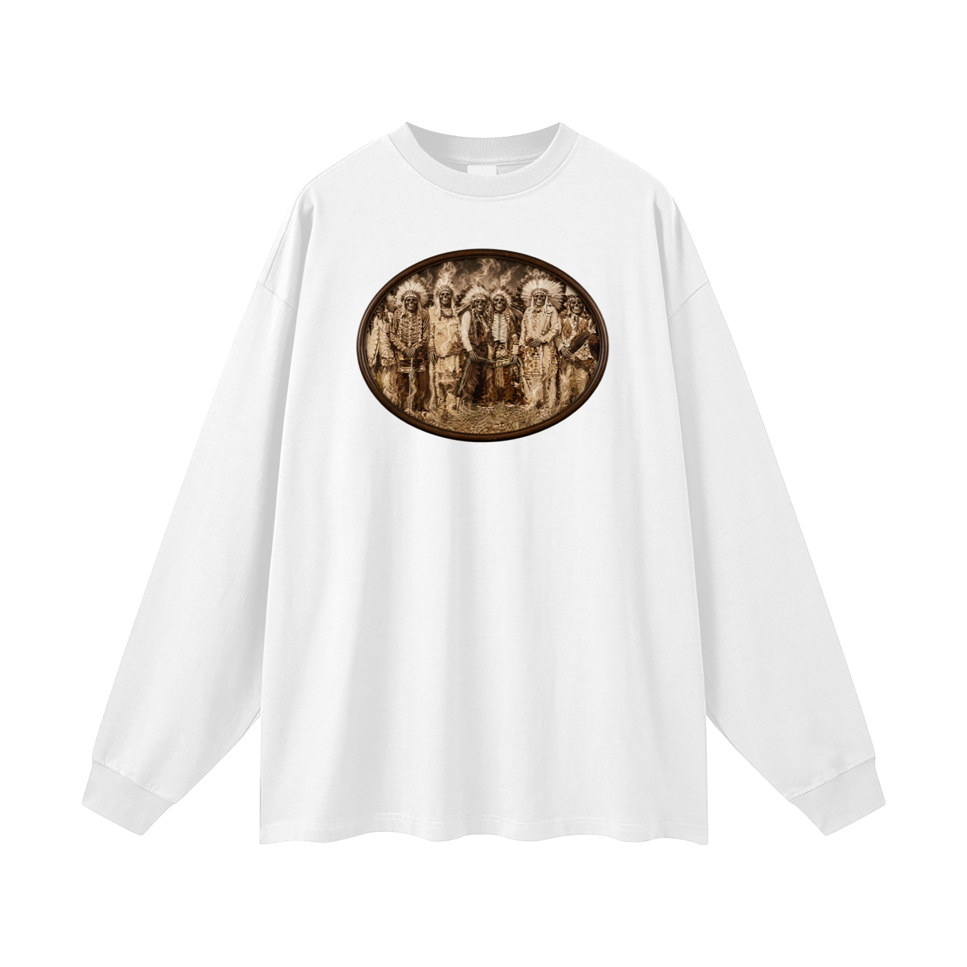 "Survivors" Of Little Big Horn. Image on front  Unisex Long Sleeve T-Shirt Native American Made Clothing