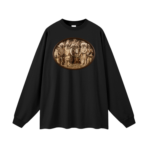 "Survivors" Of Little Big Horn. Image on front  Unisex Long Sleeve T-Shirt Native American Made Clothing
