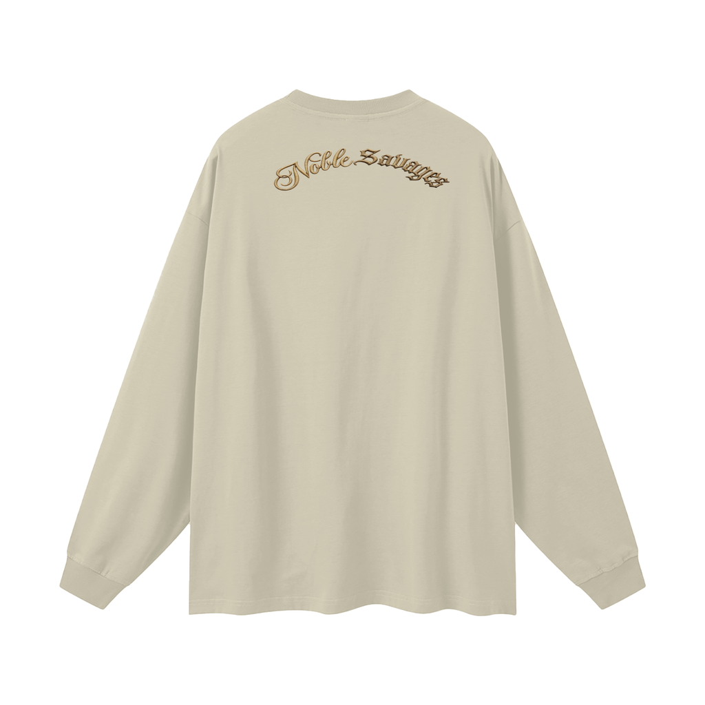 Geronimo warrior skeleton "Noble Savages" Oversized Black Long Sleeve T-shirt oversized  Long Sleeve T-Shirt