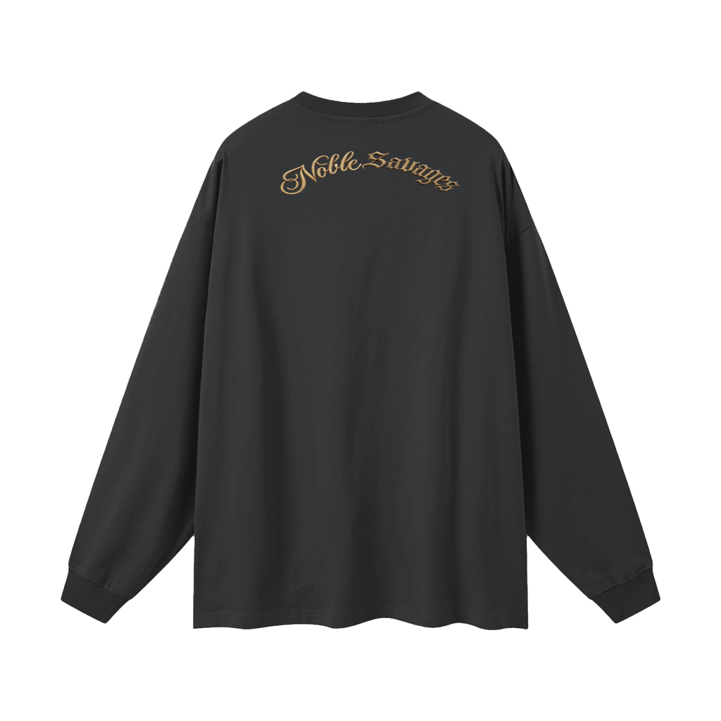 Geronimo warrior skeleton "Noble Savages" Oversized Black Long Sleeve T-shirt oversized  Long Sleeve T-Shirt