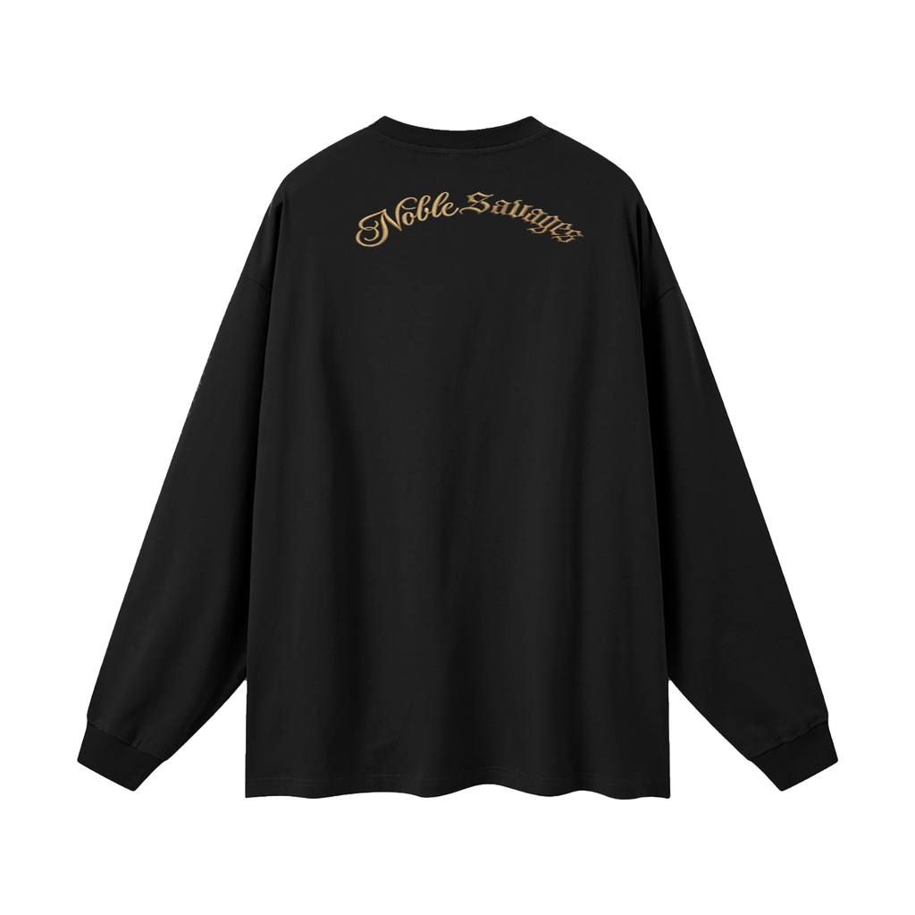 Geronimo warrior skeleton "Noble Savages" Oversized Black Long Sleeve T-shirt oversized  Long Sleeve T-Shirt