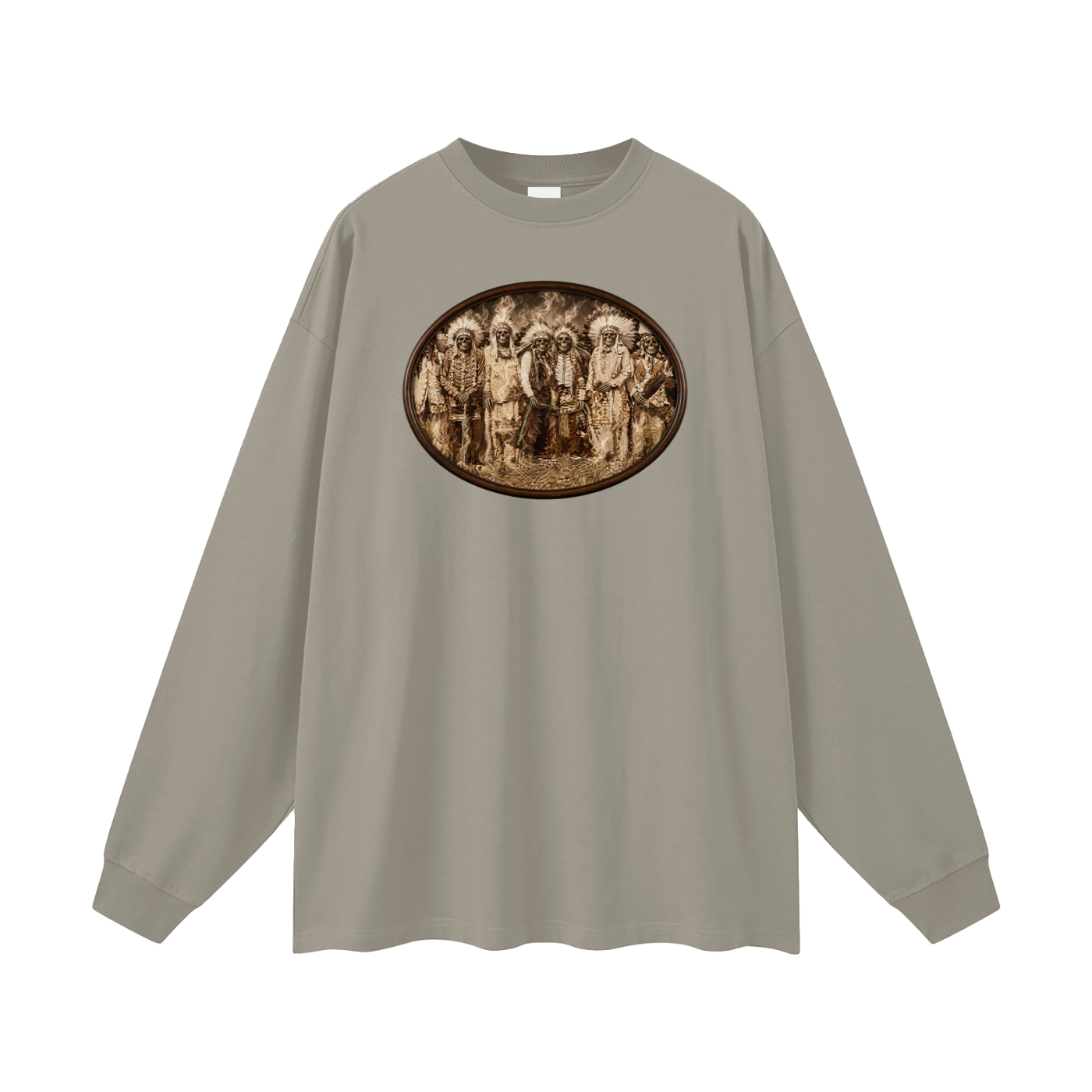 "Survivors" Of Little Big Horn. Image on front  Unisex Long Sleeve T-Shirt Native American Made Clothing