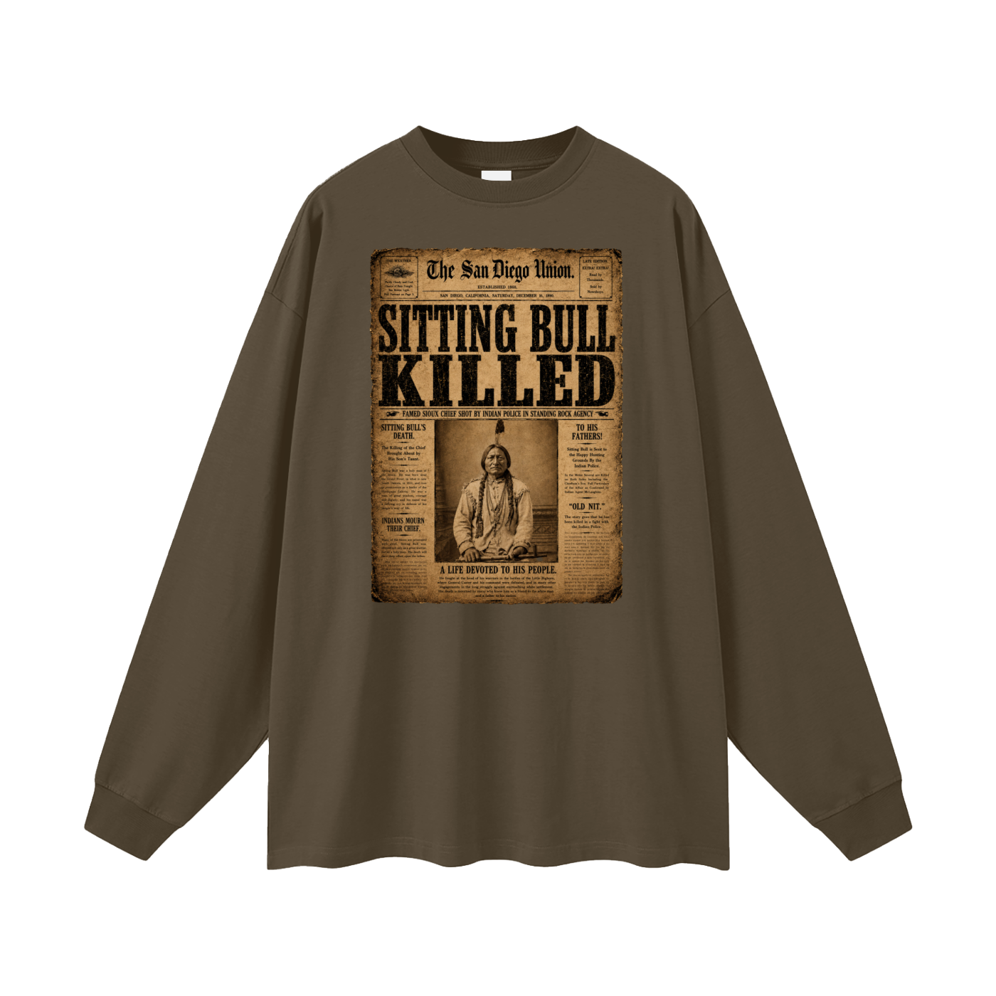 Sitting Bull Newspaper - Native American History T-shirt oversized Unisex Long Sleeve T-Shirt