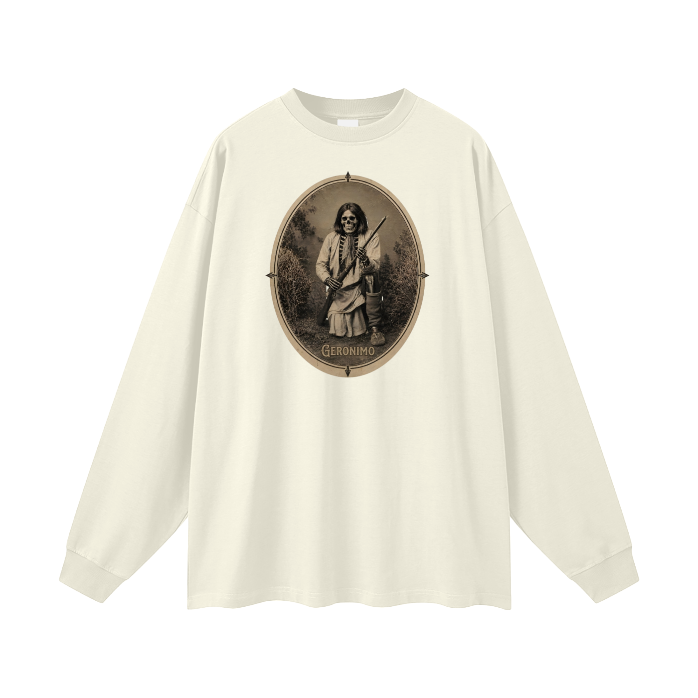 Geronimo warrior skeleton "Noble Savages" Oversized Black Long Sleeve T-shirt oversized  Long Sleeve T-Shirt