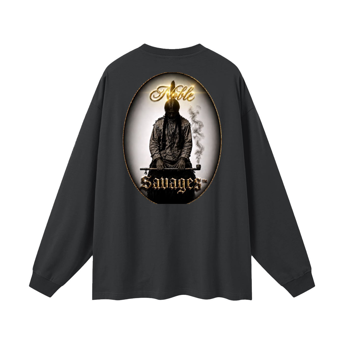 Noble Savages Heritage Edition DTF Tee – Onyx Black Oversized Long Sleeve T-Shirt