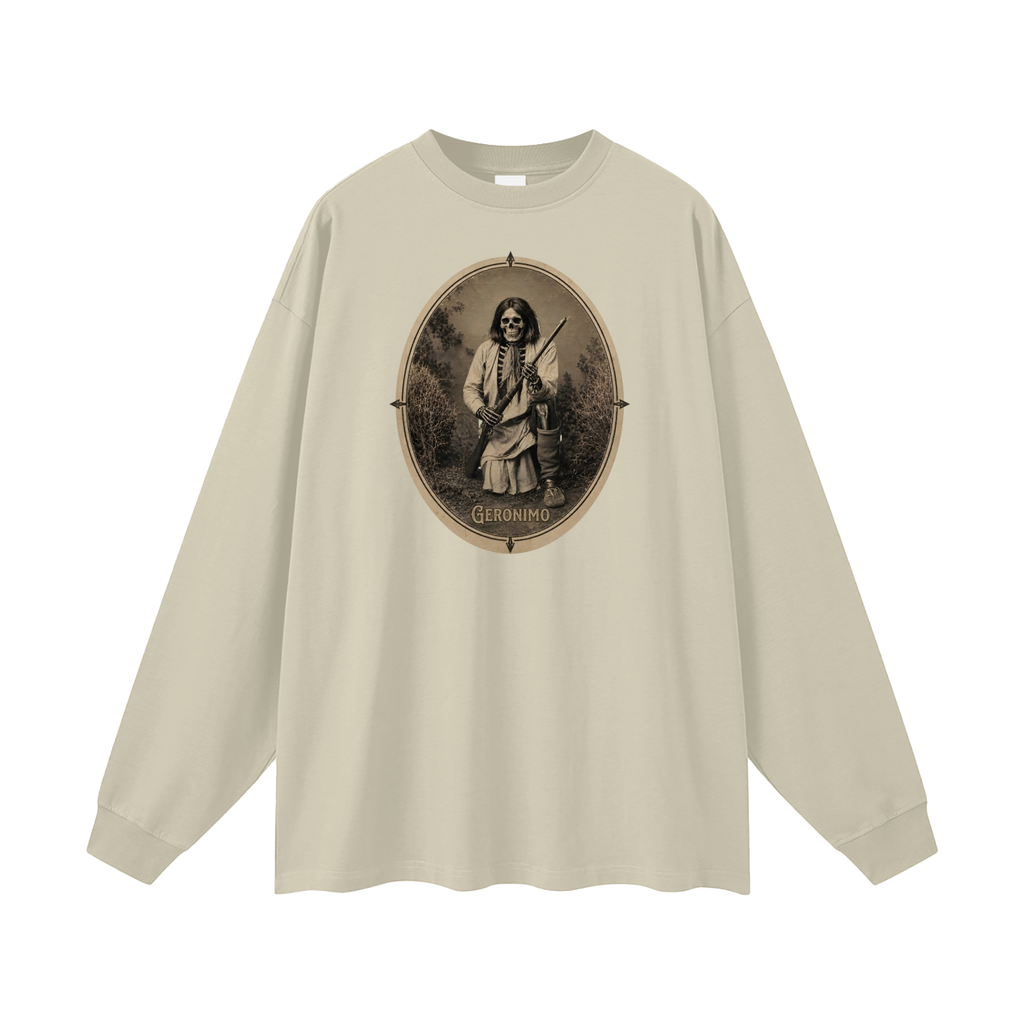 Geronimo warrior skeleton "Noble Savages" Oversized Black Long Sleeve T-shirt oversized  Long Sleeve T-Shirt
