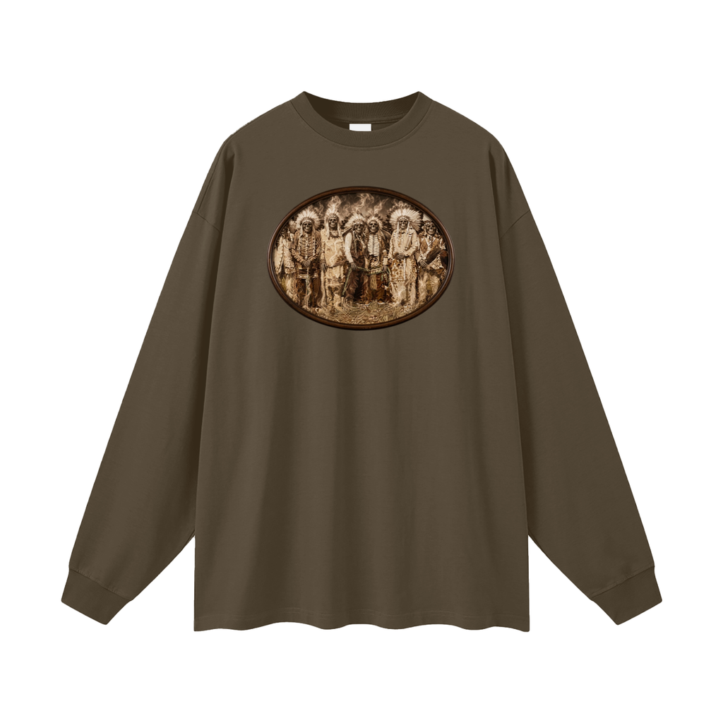 "Survivors" Of Little Big Horn. Image on front  Unisex Long Sleeve T-Shirt Native American Made Clothing