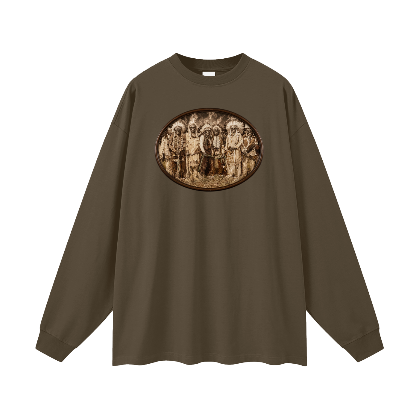 "Survivors" Of Little Big Horn. Image on front  Unisex Long Sleeve T-Shirt Native American Made Clothing