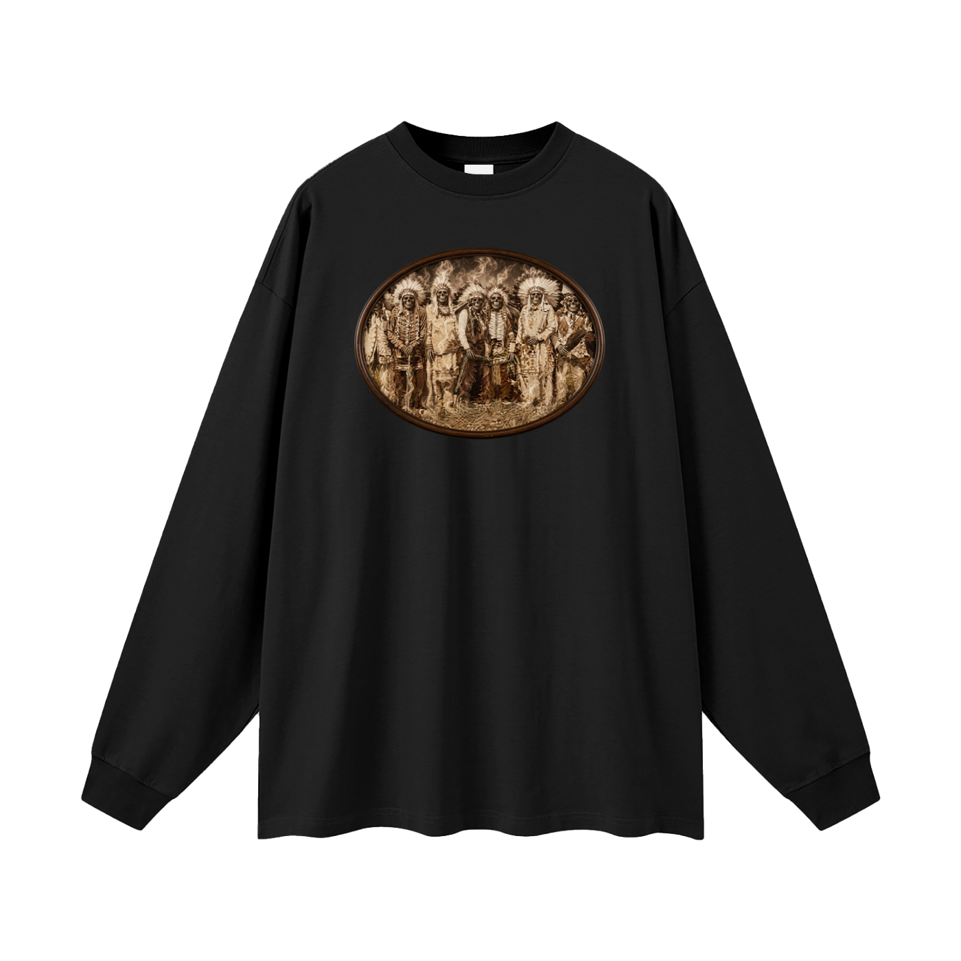"Survivors" Of Little Big Horn. Image on front  Unisex Long Sleeve T-Shirt Native American Made Clothing