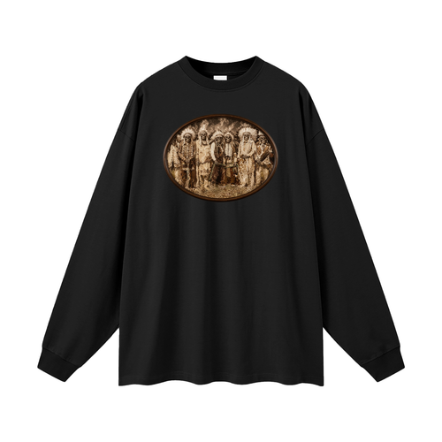 "Survivors" Of Little Big Horn. Image on front  Unisex Long Sleeve T-Shirt Native American Made Clothing
